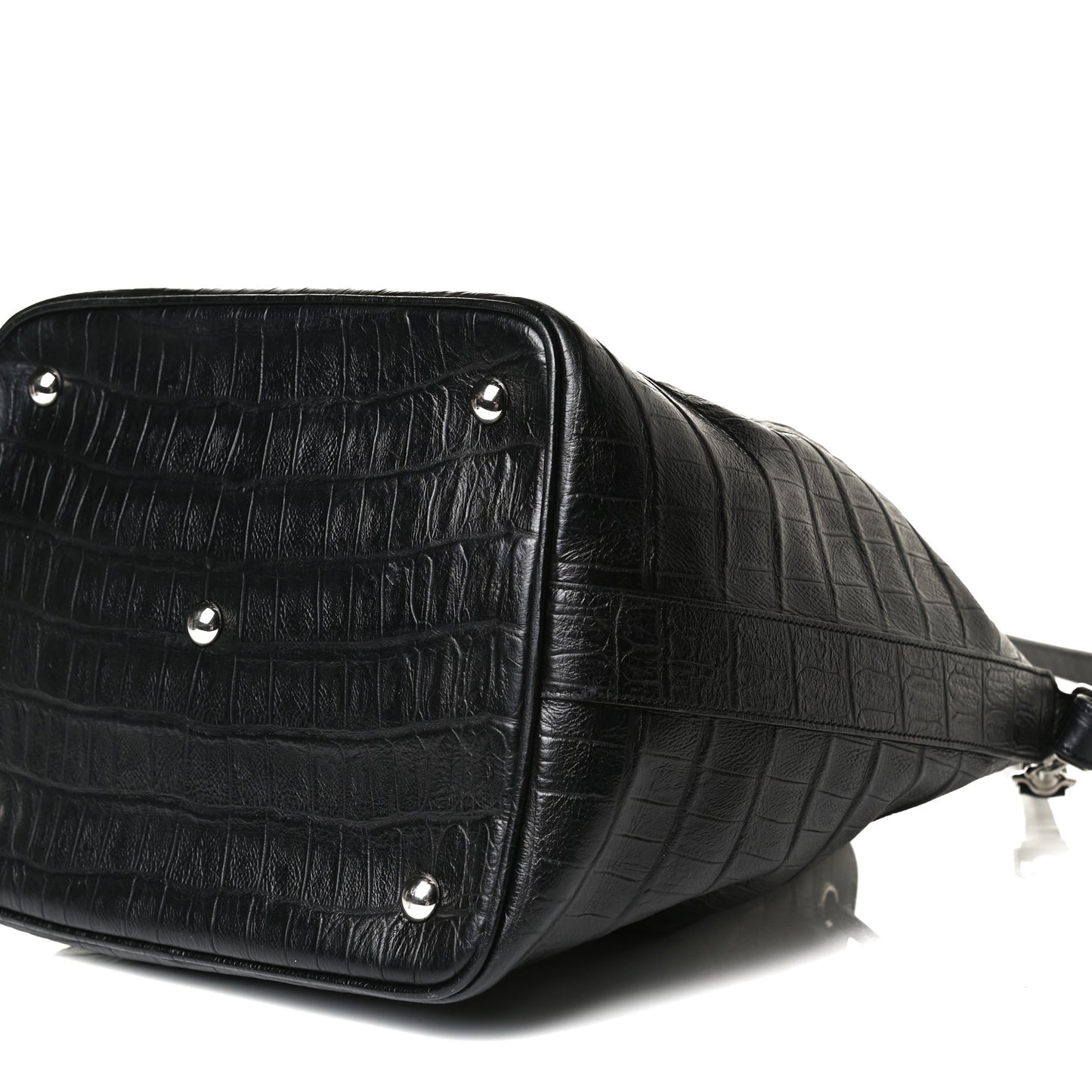 Calfskin Crocodile Embossed Large Emmanuelle Bucket Bag Black