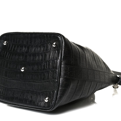 Saint Laurent Calfskin Crocodile Embossed Large Emmanuelle Bucket Bag Black 18 of 31