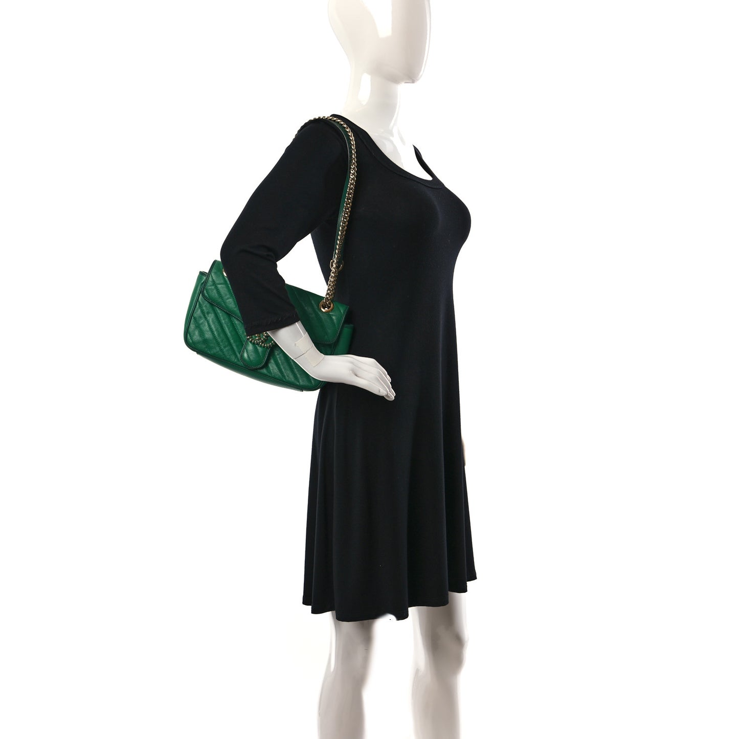 Azalea Calfskin Enamel Matelasse Diagonal Small Torchon GG Marmont Shoulder Bag New Shamarock Emerald