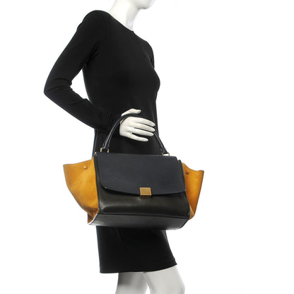 Celine Smooth Calfskin Suede Medium Tri-Color Trapeze Mustard 3 of 19