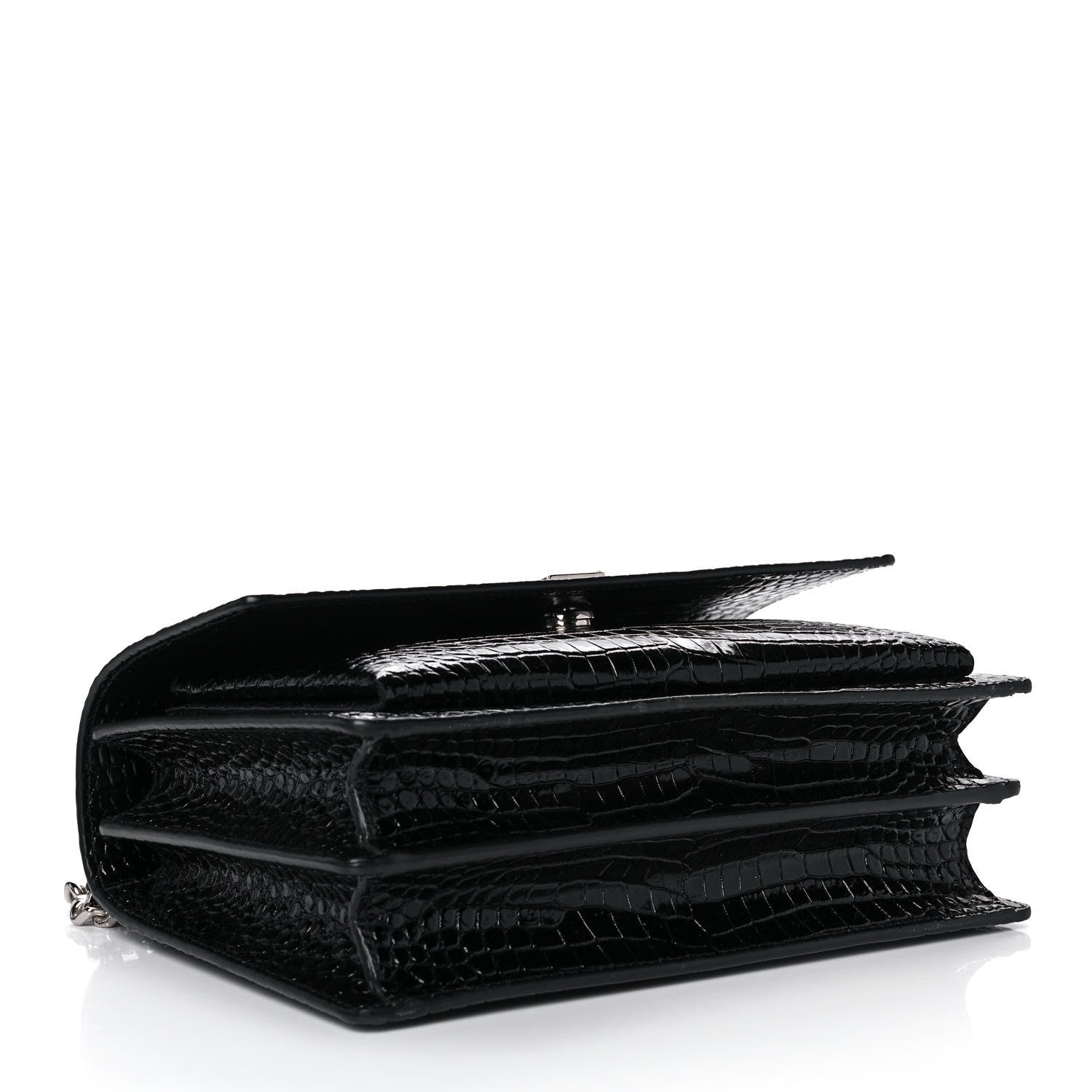 Saint Laurent Calfskin Crocodile Embossed Medium Monogram Sunset Black 4 of 11