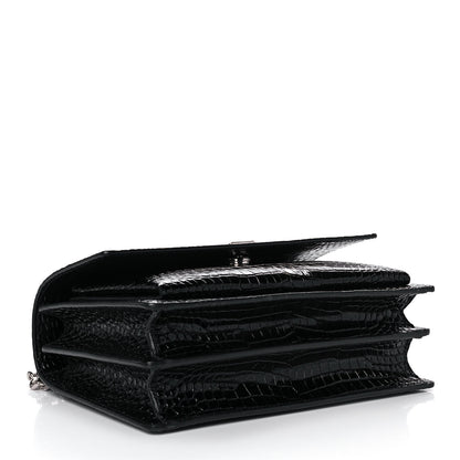 Saint Laurent Calfskin Crocodile Embossed Medium Monogram Sunset Black 4 of 11