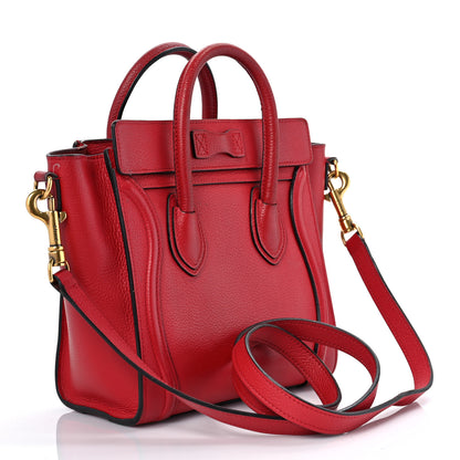 Celine Drummed Calfskin Nano Luggage Red 3 of 14