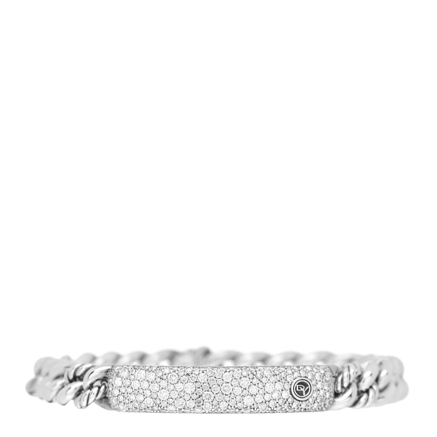 David Yurman Sterling Silver Diamond Pave Single Belmont Curb Link ID Bracelet 1 of 3
