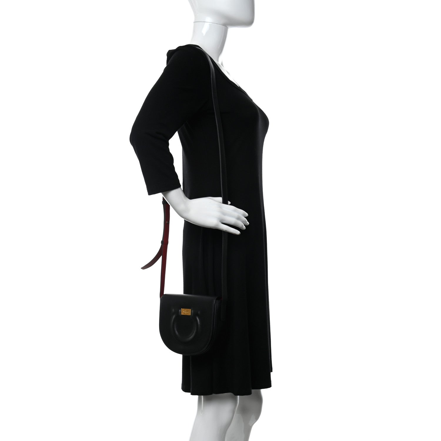 Salvatore Ferragamo Calfskin Gancio City Saddle Bag Black 2 of 10