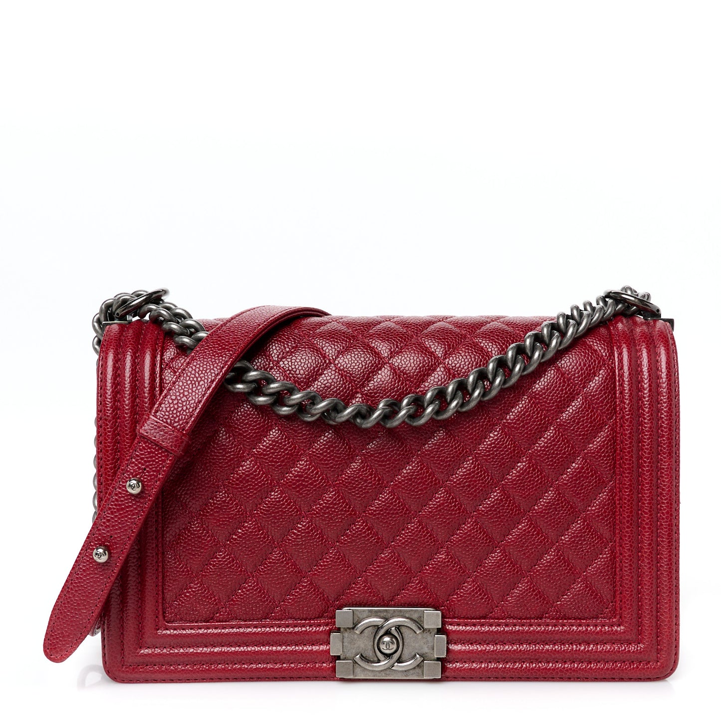 Caviar Quilted New Medium Boy Flap Dark Red