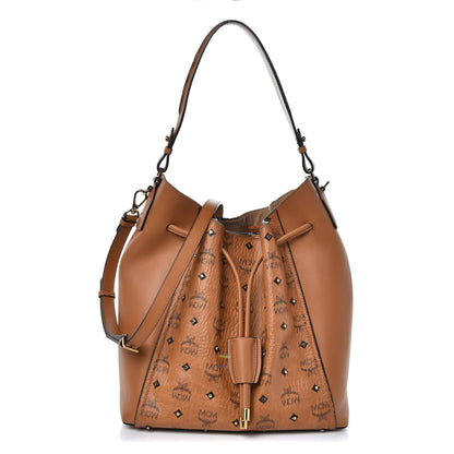 MCM Visetos Studded Drawstring Bag Cognac Gold 1 of 8