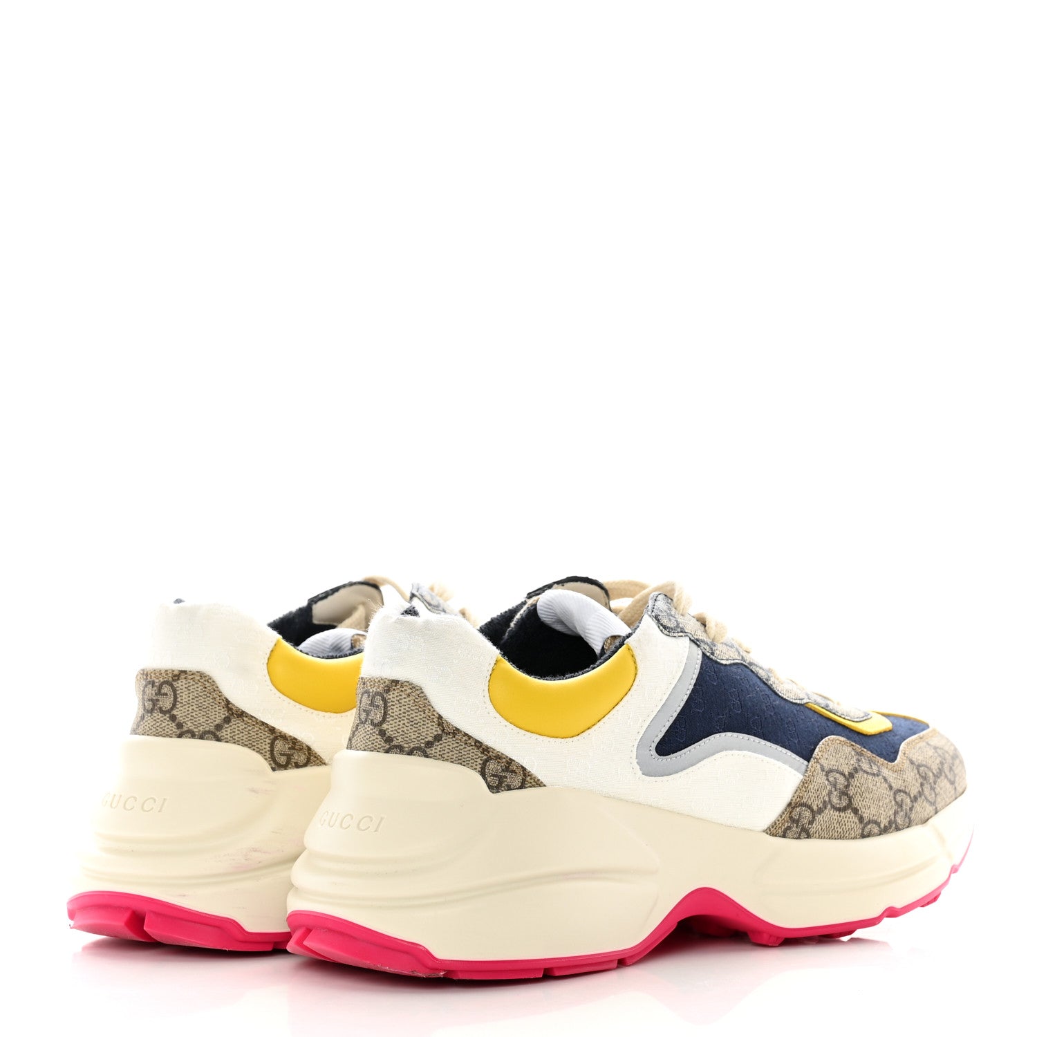 Gucci GG Supreme Monogram Mix Monogram Mens Rhyton Sneakers 5.5 London Blue Beige Sun Yellow 4 of 17