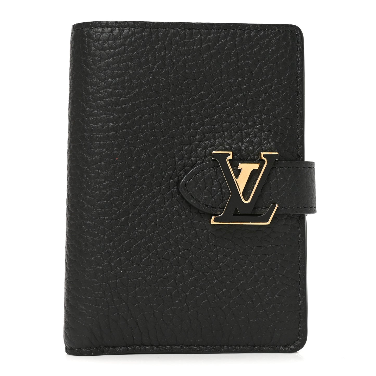 Taurillon Capucines Vertical Compact Wallet Black
