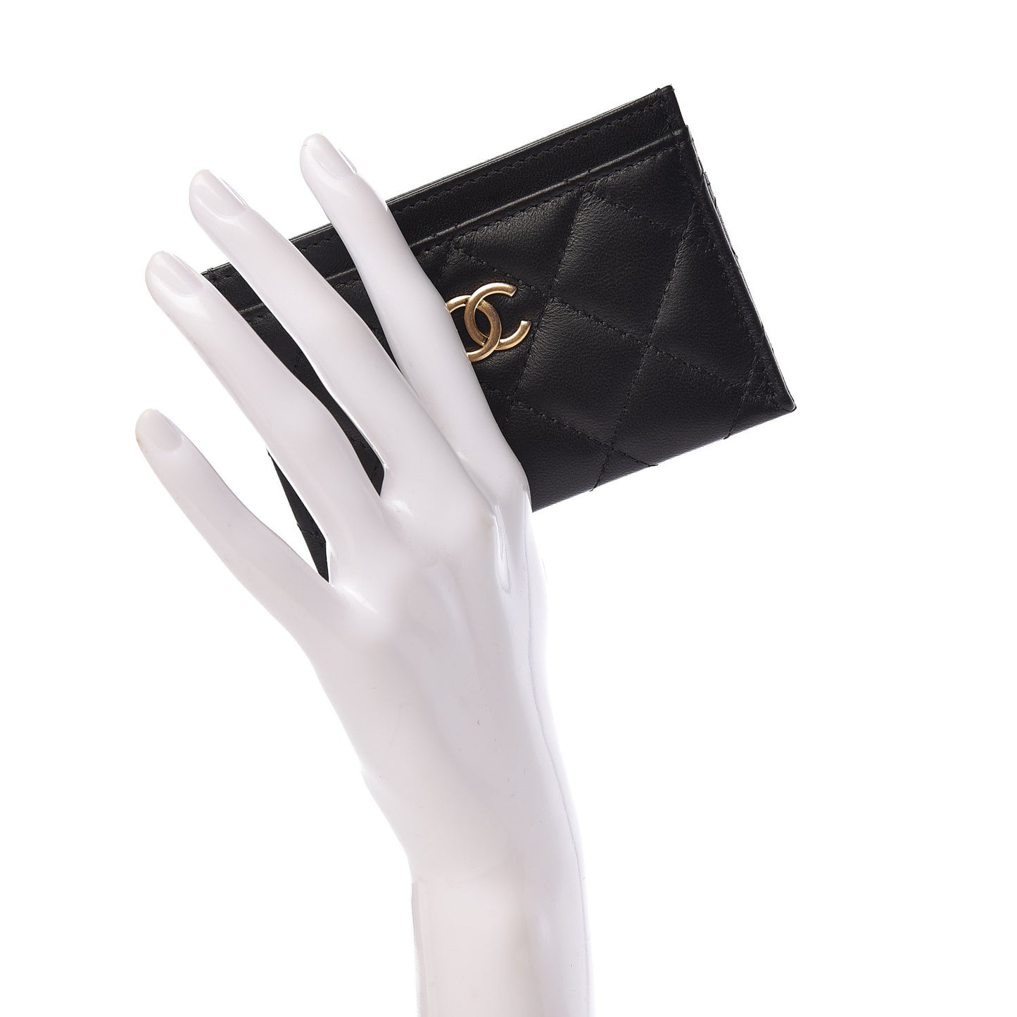 Lambskin Quilted Card Holder Black