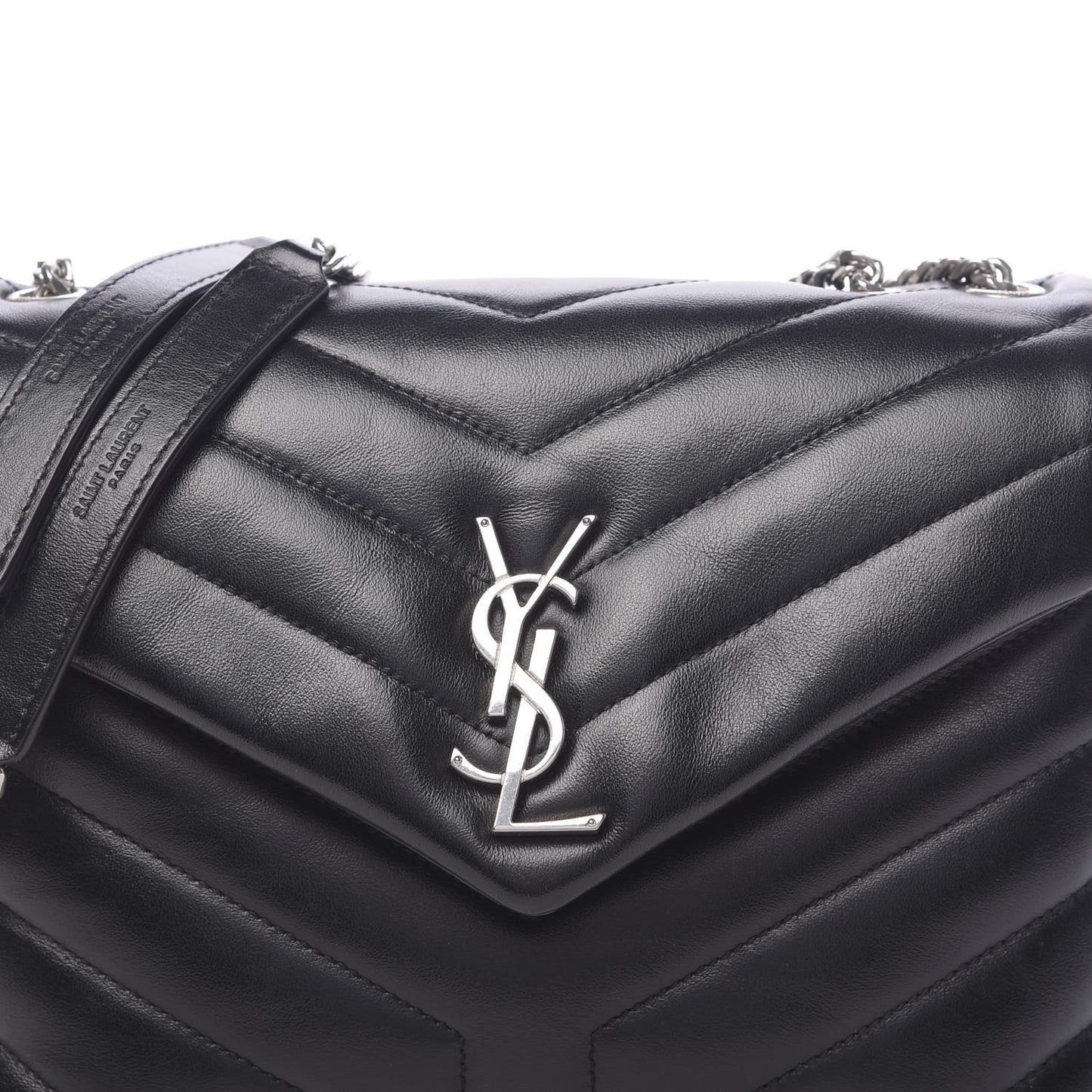 Calfskin Y Quilted Monogram Small Loulou Chain Satchel Black