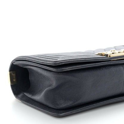 Chanel Caviar Chevron Quilted Medium Boy Flap Dark Navy Blue 9 of 10