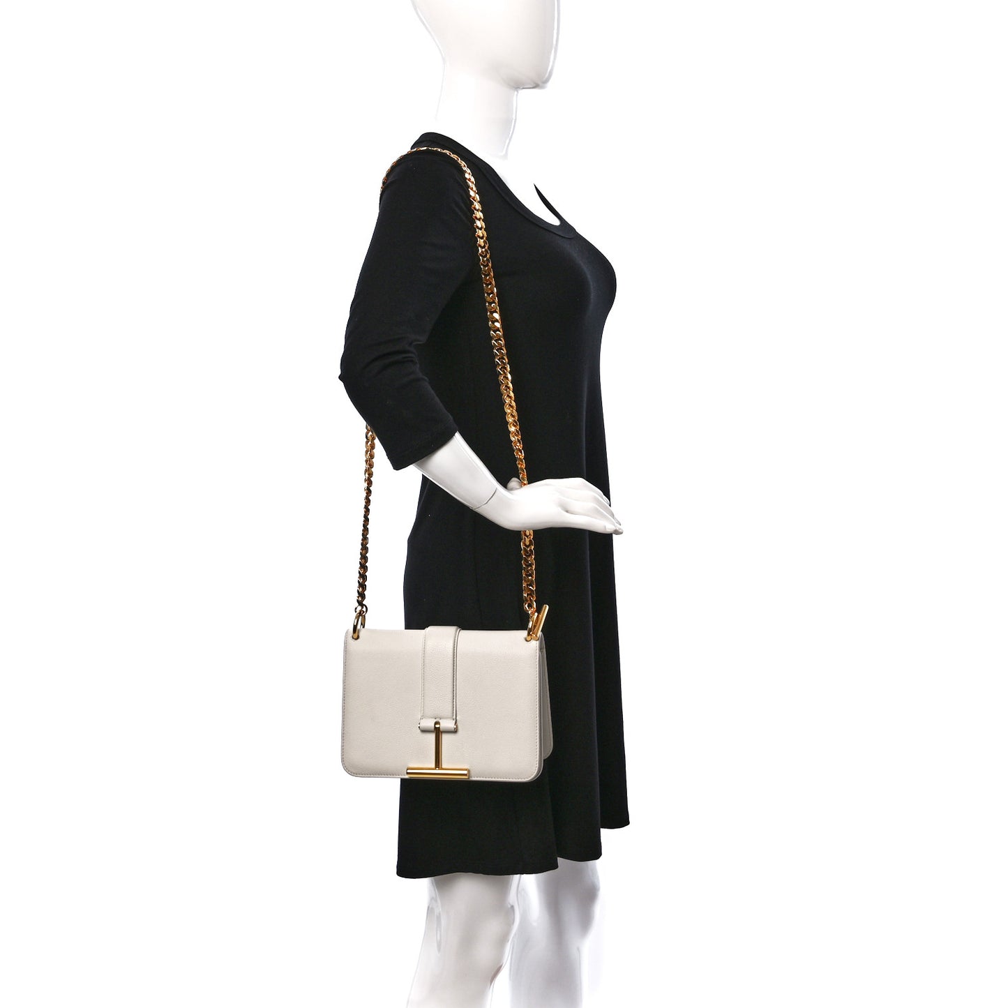 Grained Calfskin Tara Chain Shoulder Bag White