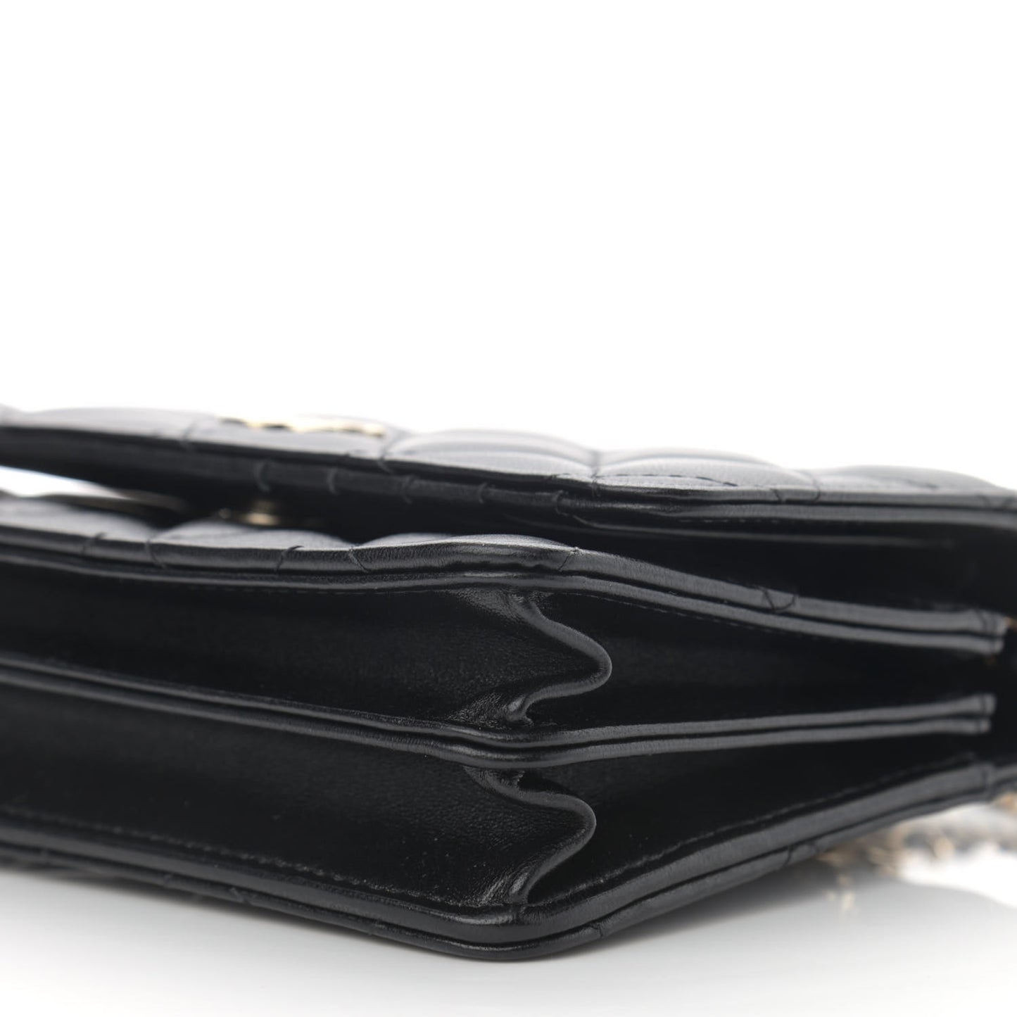 Lambskin Quilted Mini Camellia Bow Wallet On Chain WOC Black
