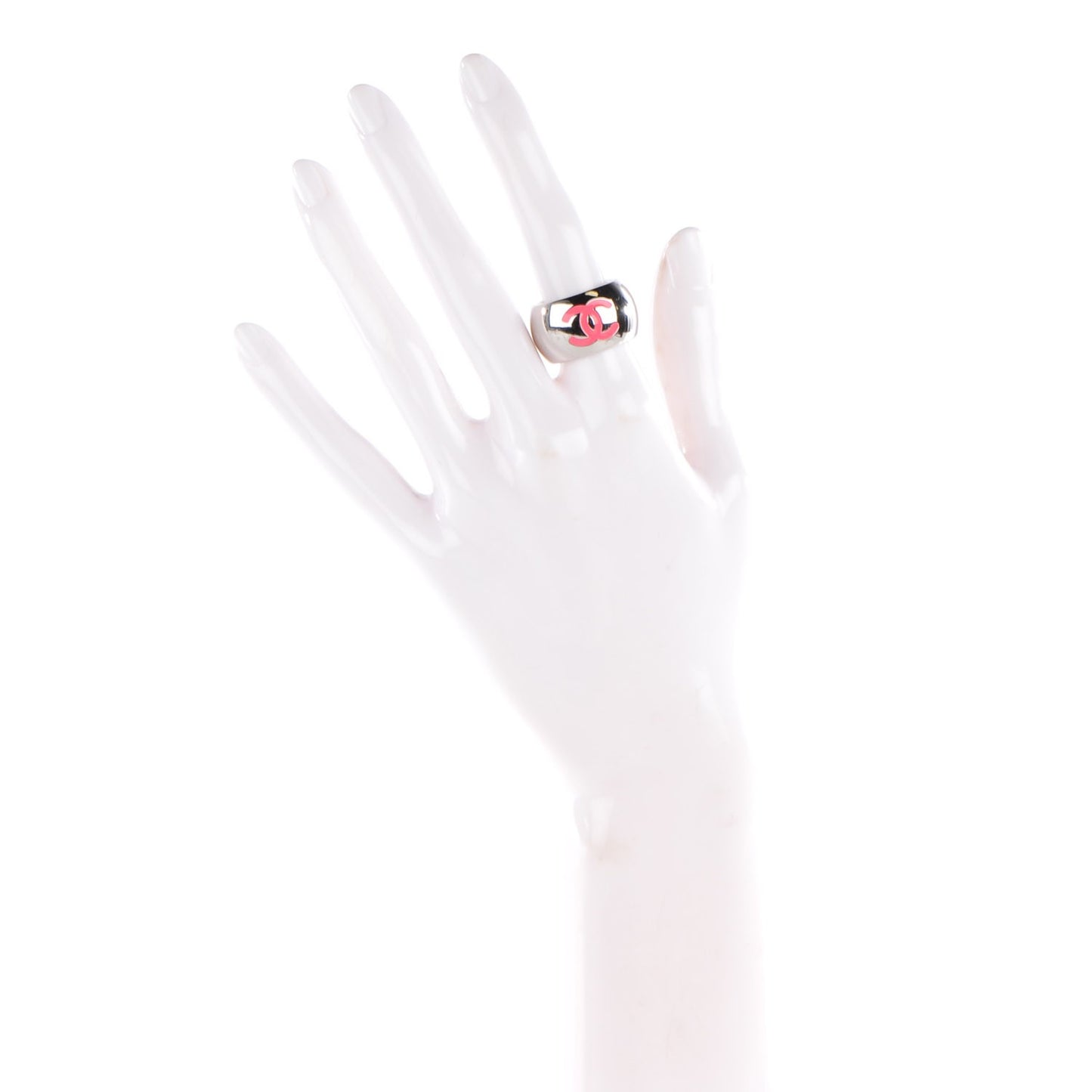 Metal Enamel Valentine CC Ring 6.5 Silver Pink