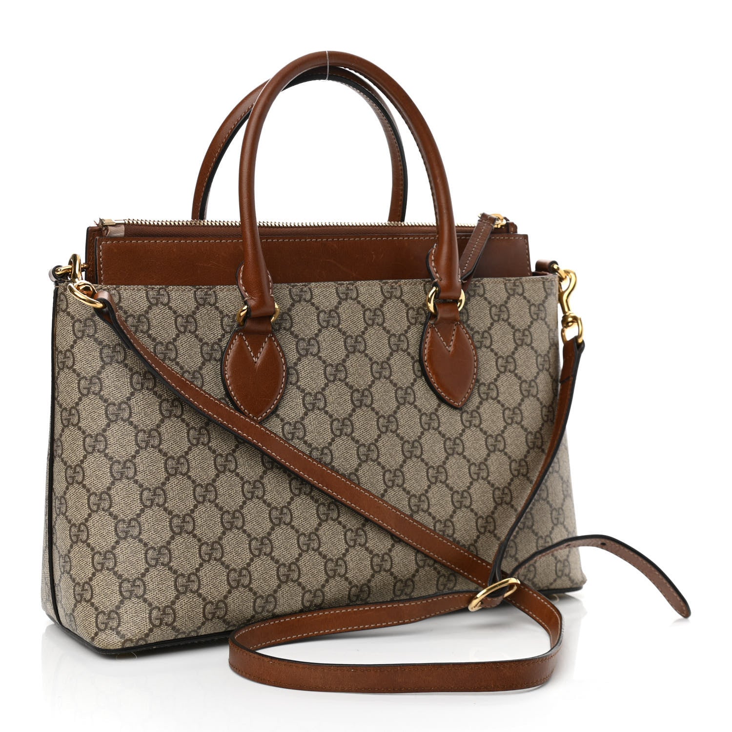 Gucci GG Supreme Monogram Small Zip Top Tote Beige Tuscany 3 of 13