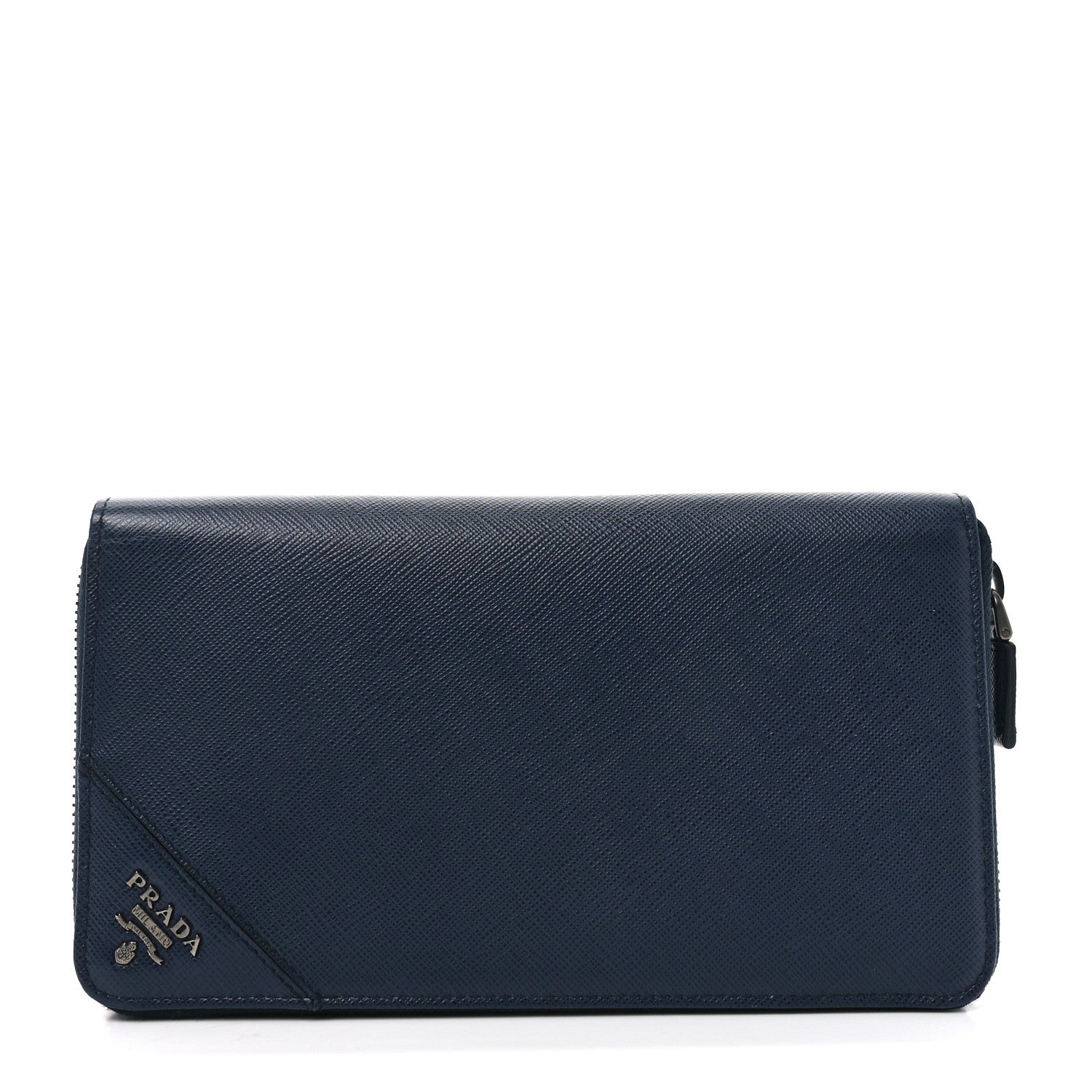 Prada Saffiano Metal Large Zip Around Travel Wallet Baltico 1 of 6