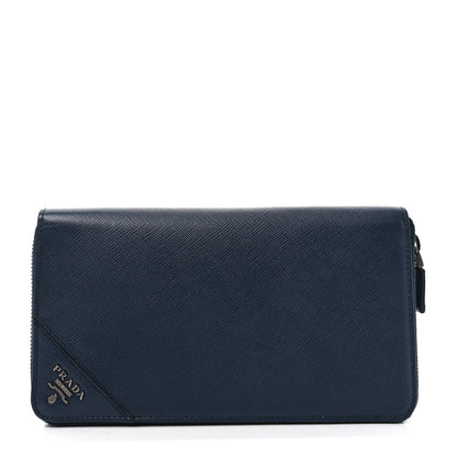 Prada Saffiano Metal Large Zip Around Travel Wallet Baltico 1 of 6