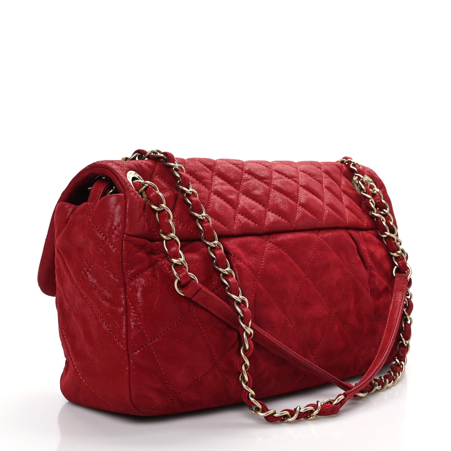 Iridescent Calfskin Large Chic Quilt Flap Red