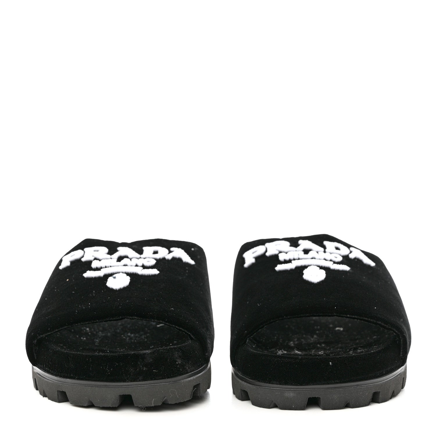Prada Velvet Logo Lug Sole 20mm Slide Sandals 38 Black 2 of 9