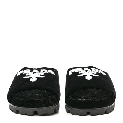 Prada Velvet Logo Lug Sole 20mm Slide Sandals 38 Black 2 of 9
