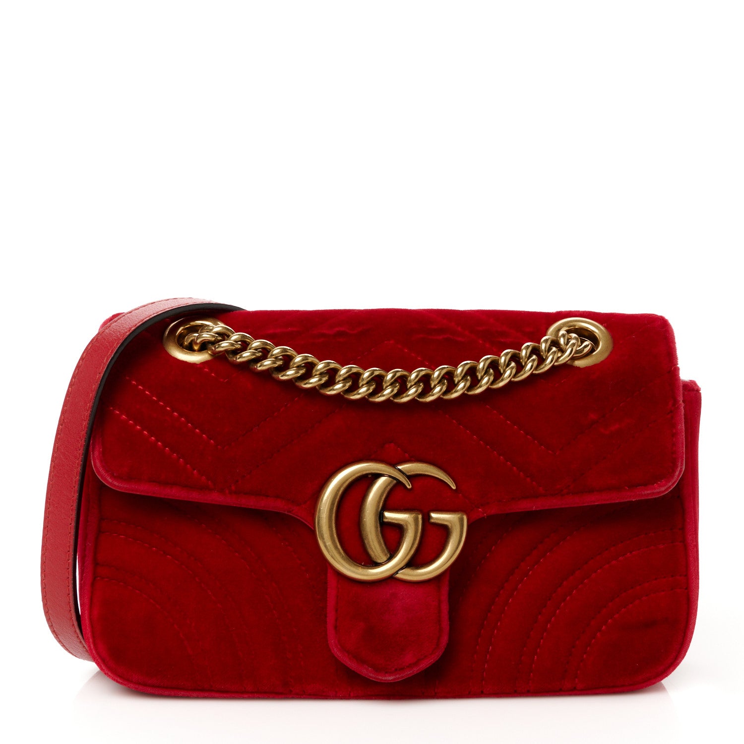 Gucci Velvet Matelasse Mini GG Marmont Shoulder Bag Hibiscus Red 1 of 11