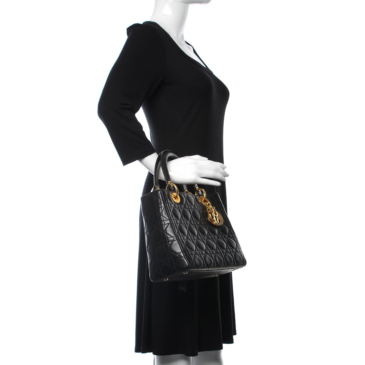 Christian Dior Lambskin Cannage Medium Lady Dior Black 2 of 17