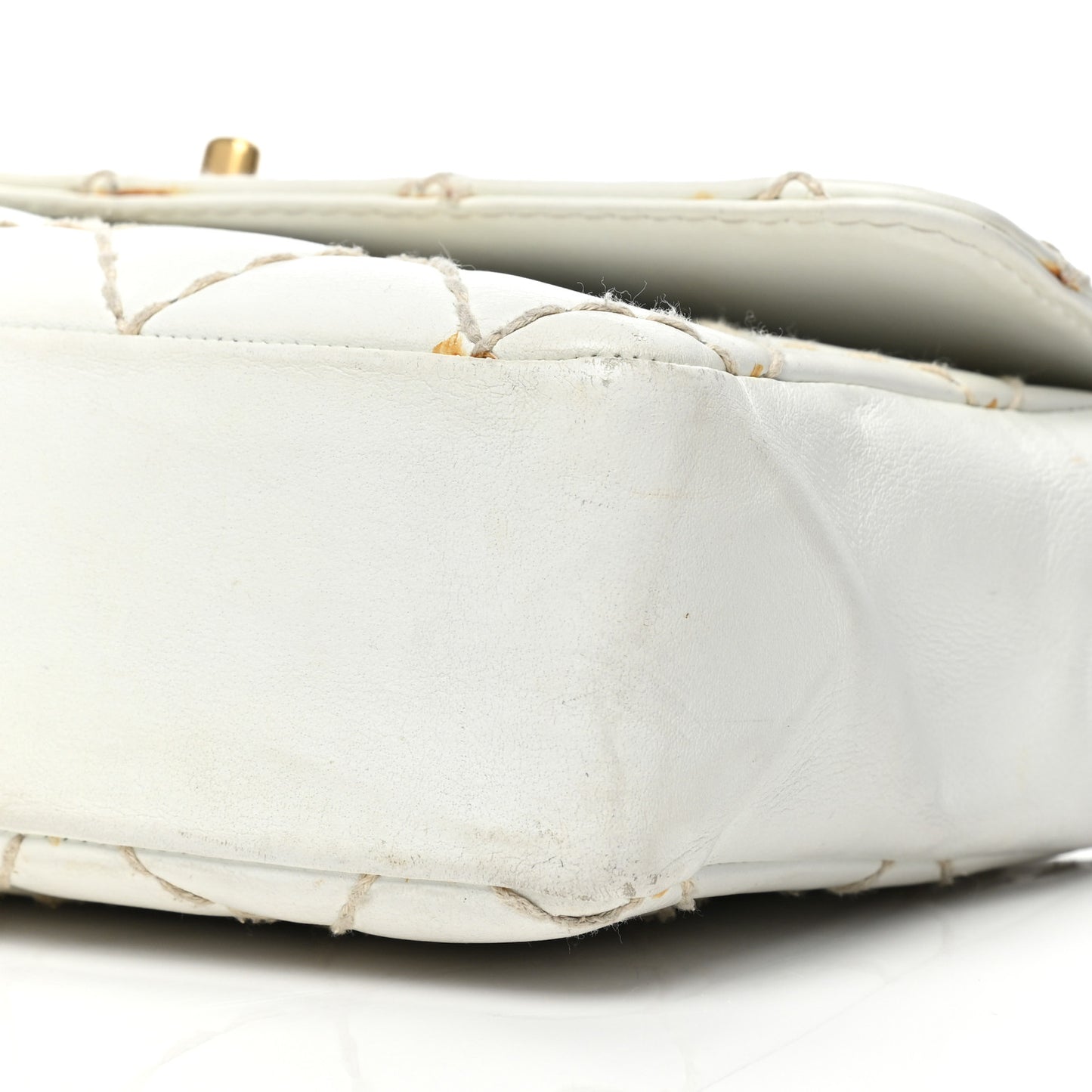 Calfskin Quilted Medium Wild Stitch Flap White