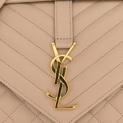 Saint Laurent Grain De Poudre Textured Mixed Matelasse Medium Triquilt Monogram Satchel Dark Beige 11 of 11