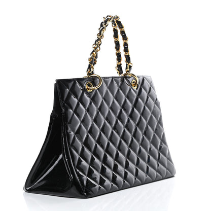 Chanel Patent Quilted Grand Shopping Tote GST Black 3 of 15