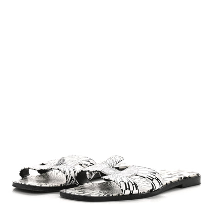 Hermes Calfskin Printed Op'H Oran Sandals 39 Black White 4 of 11
