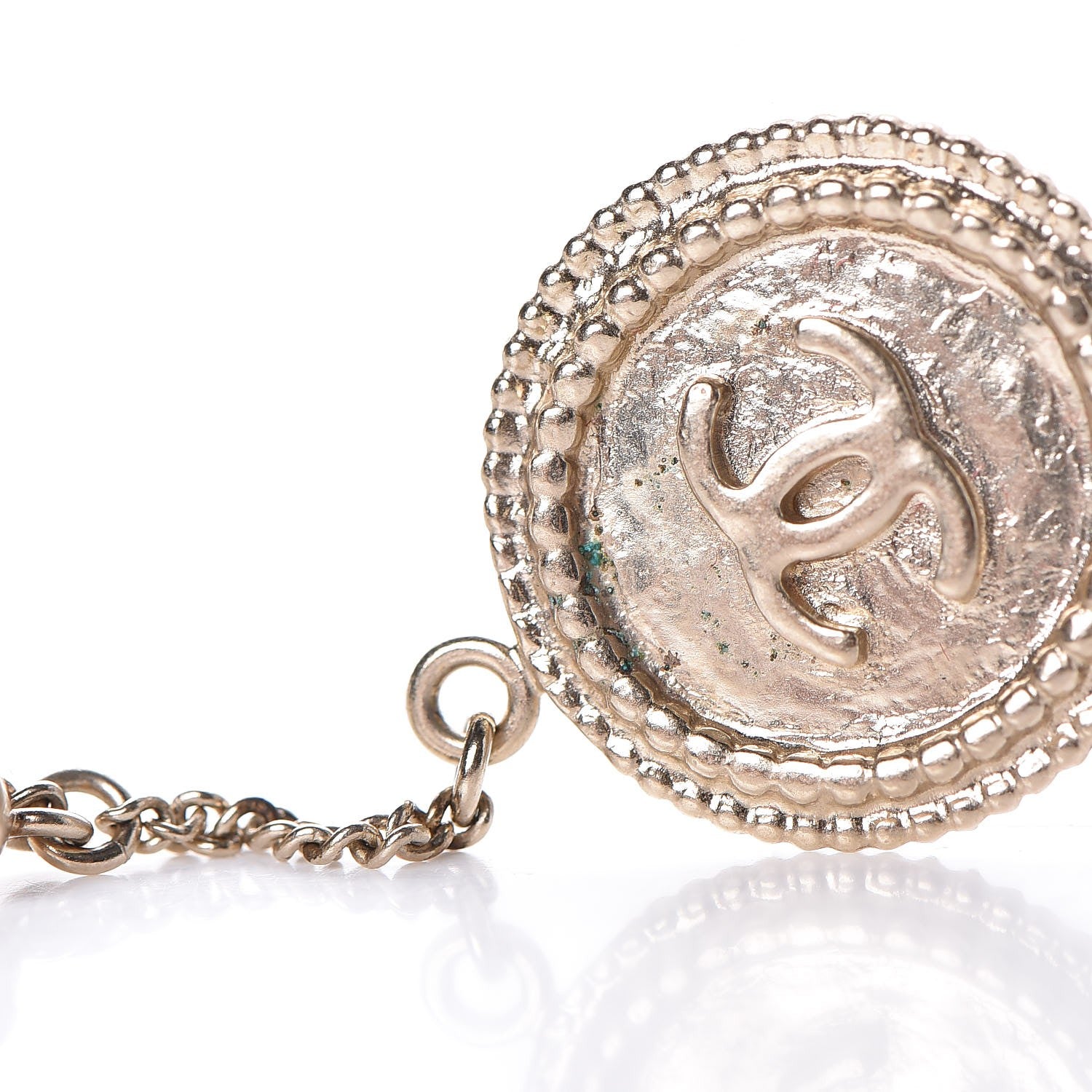Chanel Medallion Clover CC Drop Earrings Light Gold 5 of 5