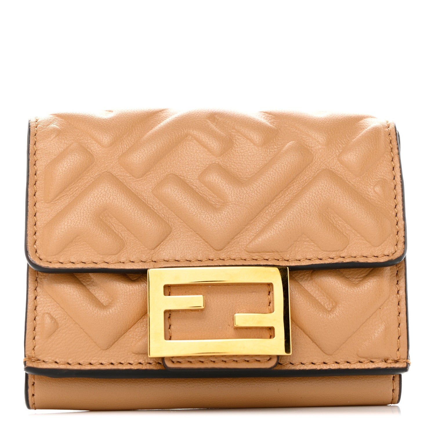 Fendi Nappa Matisse FF Diagonal Embossed Micro Tri-Fold Wallet Miele Scuro 1 of 16