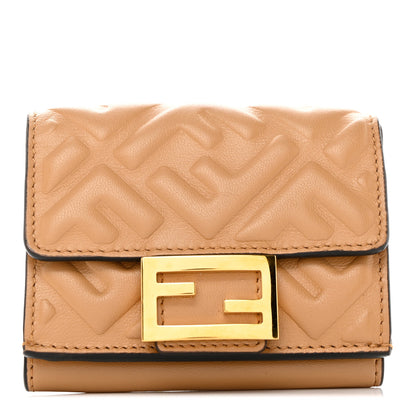 Fendi Nappa Matisse FF Diagonal Embossed Micro Tri-Fold Wallet Miele Scuro 1 of 16