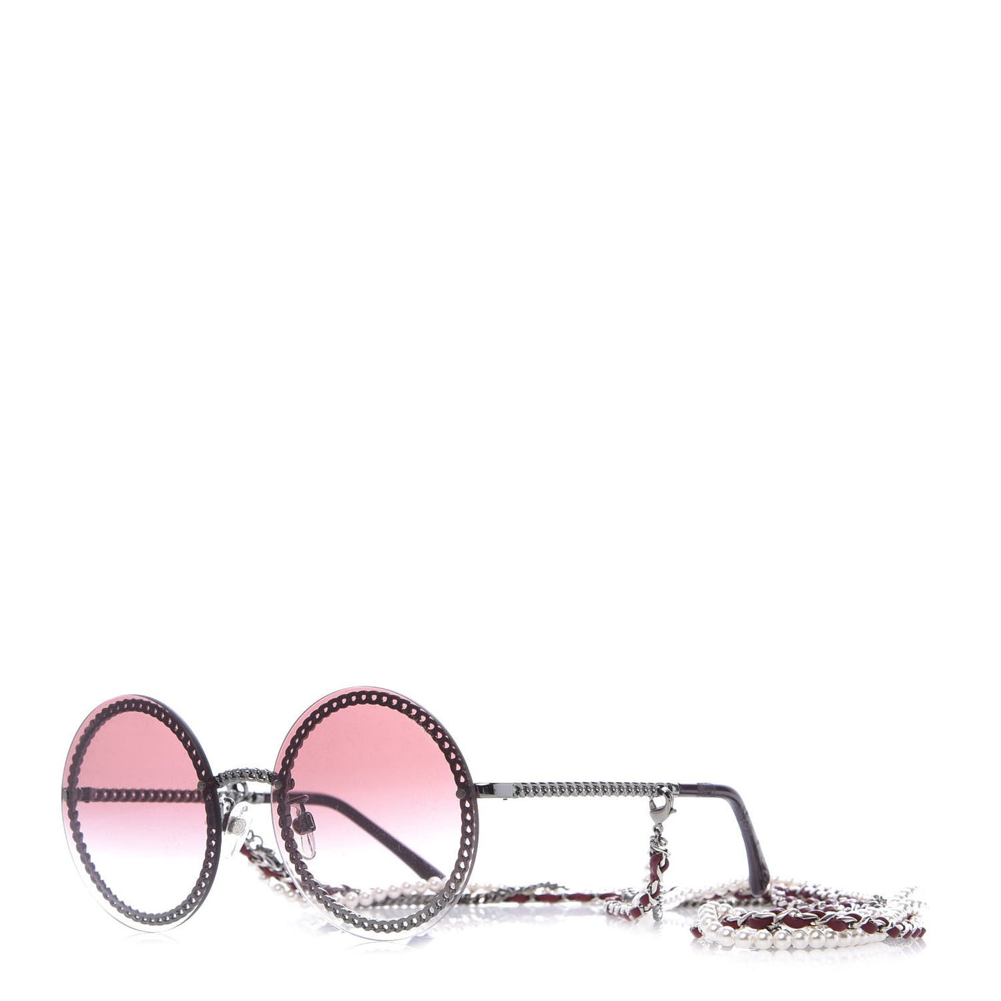 Round Removable Triple Hanging Chain Sunglasses 4245 Pink Silver
