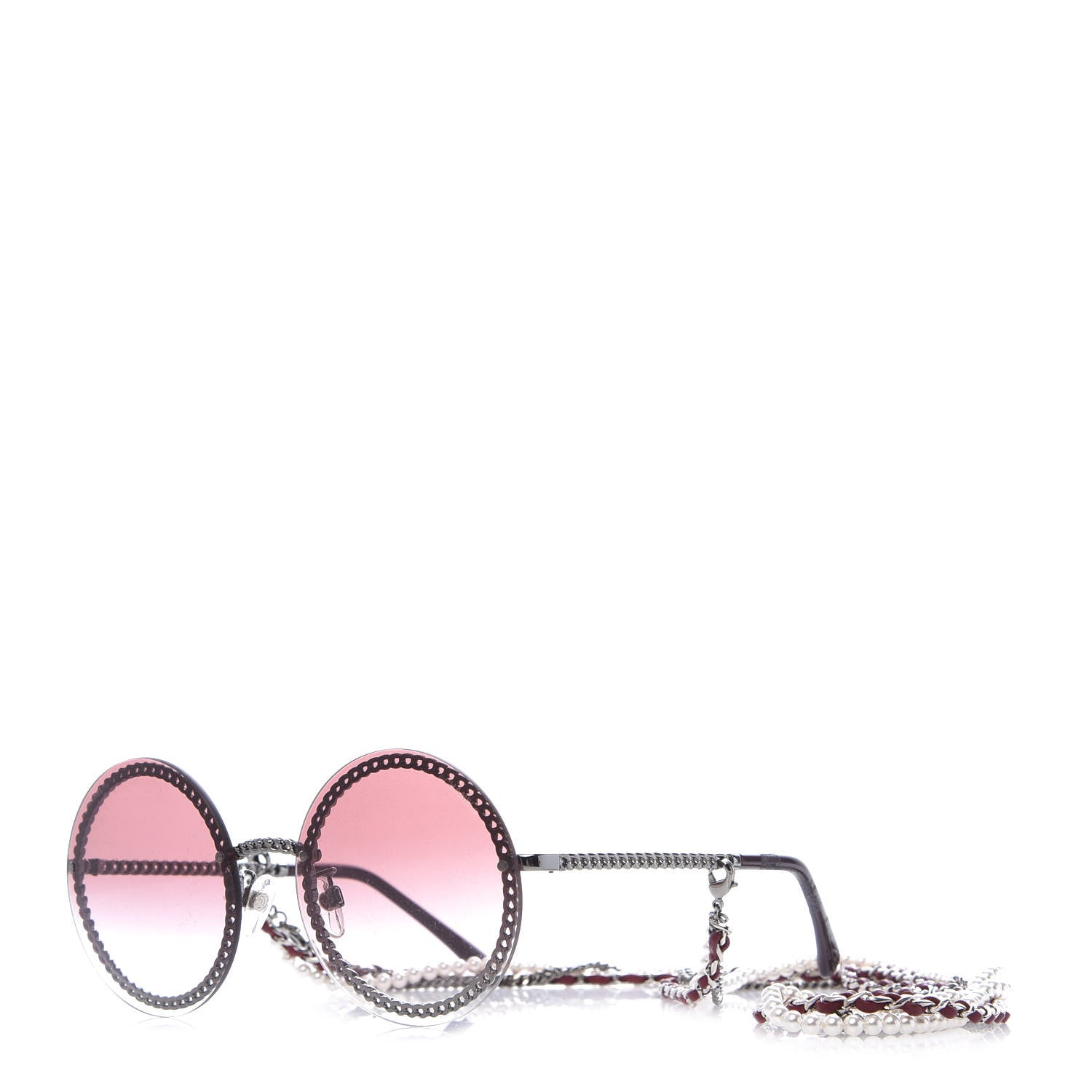 Chanel Round Removable Triple Hanging Chain Sunglasses 4245 Pink Silver 1 of 7