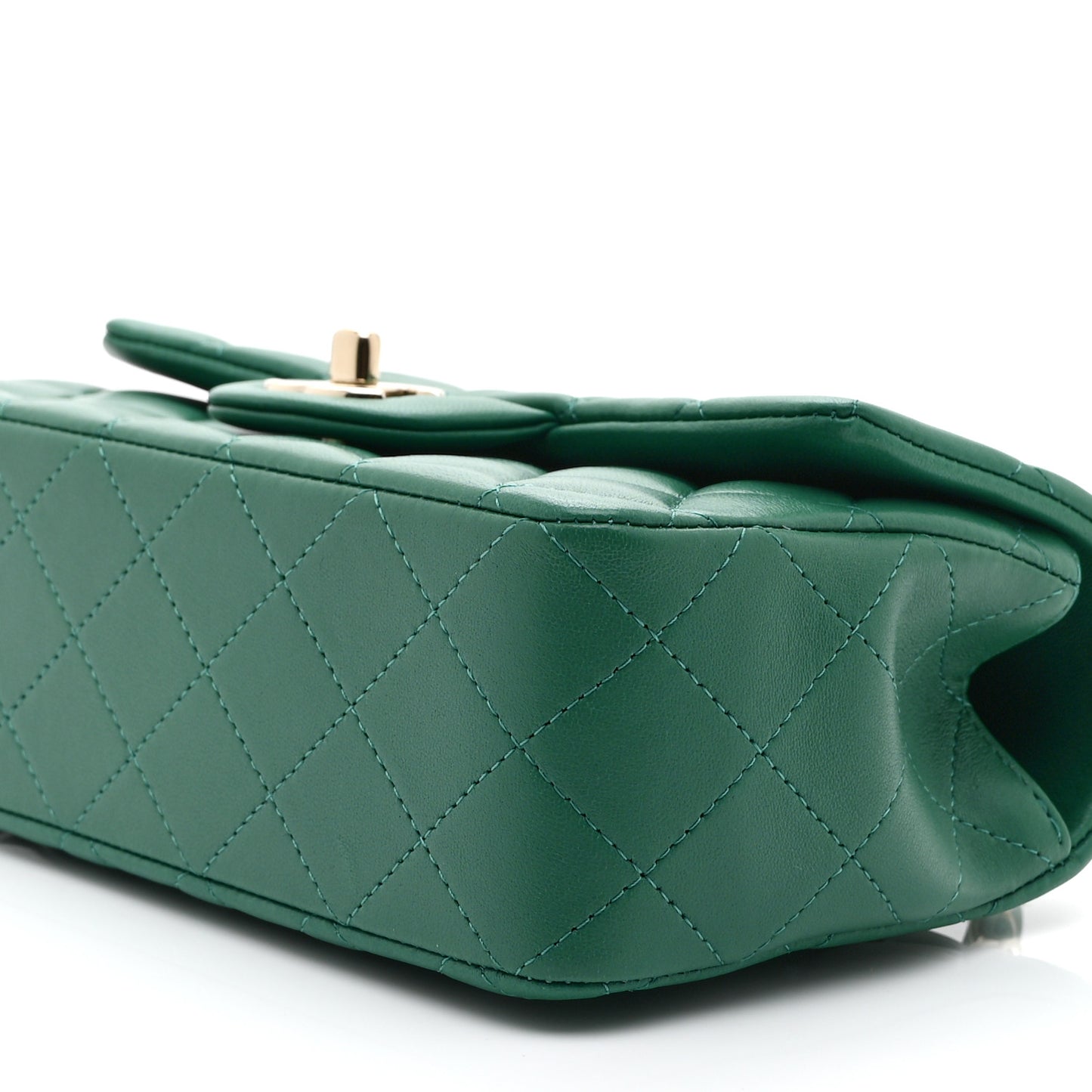 Lambskin Quilted Mini Top Handle Rectangular Flap Green