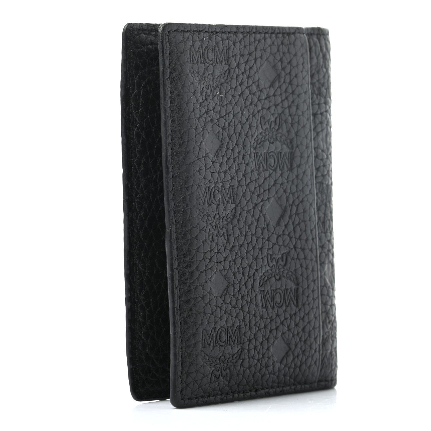 MCM Calfskin Ottomar Monogram Mini Bi-Fold Card Wallet Black 3 of 7