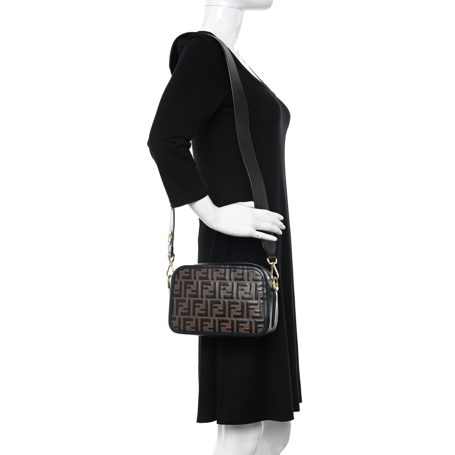 Fendi Vitello Century F is Fendi Bi-Color FF 1974 Embossed Camera Case Maya Black 2 of 17