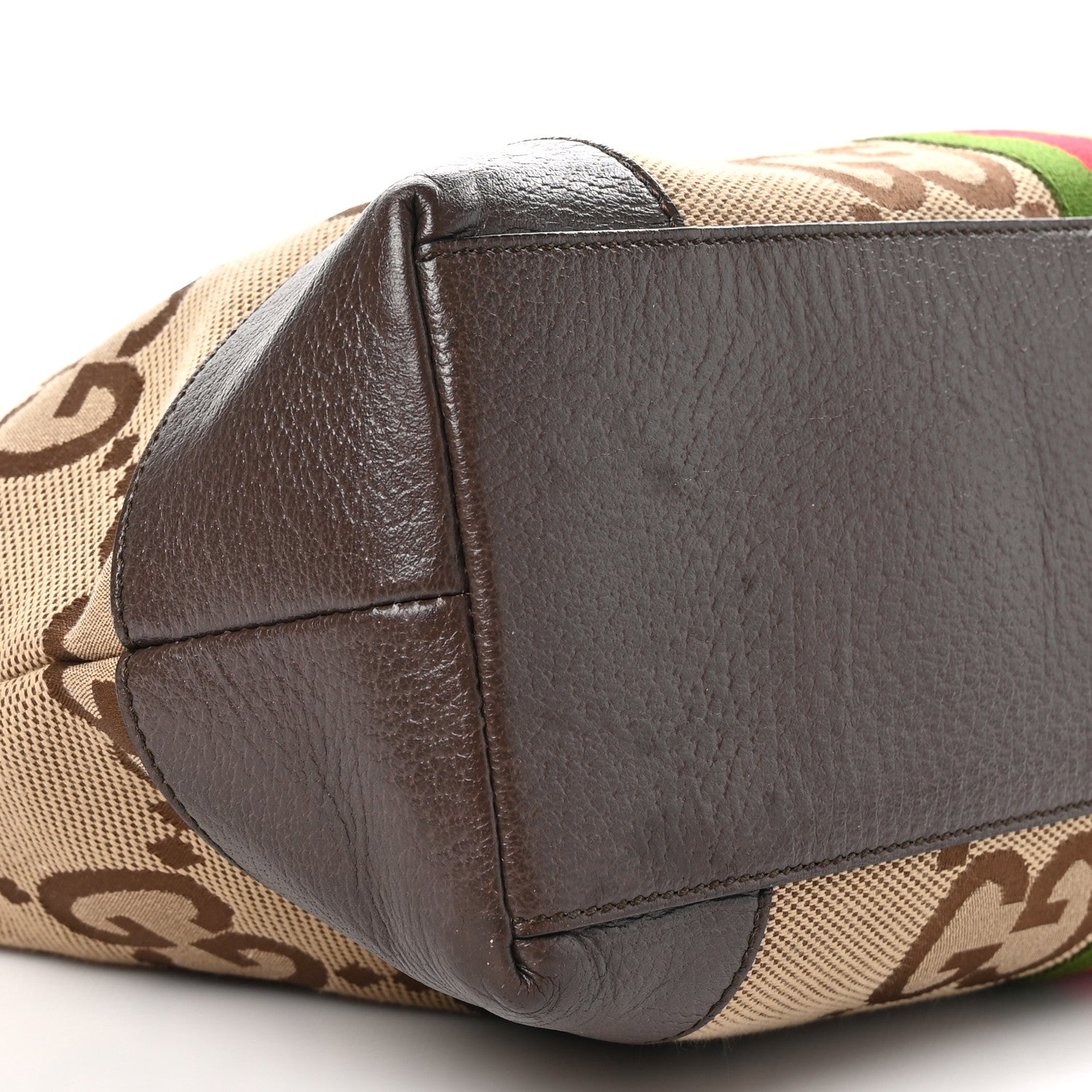 Gucci Monogram Jumbo GG Textured Dollar Calfskin Web Medium Ophidia Shopping Tote Camel Ebony 9 of 10