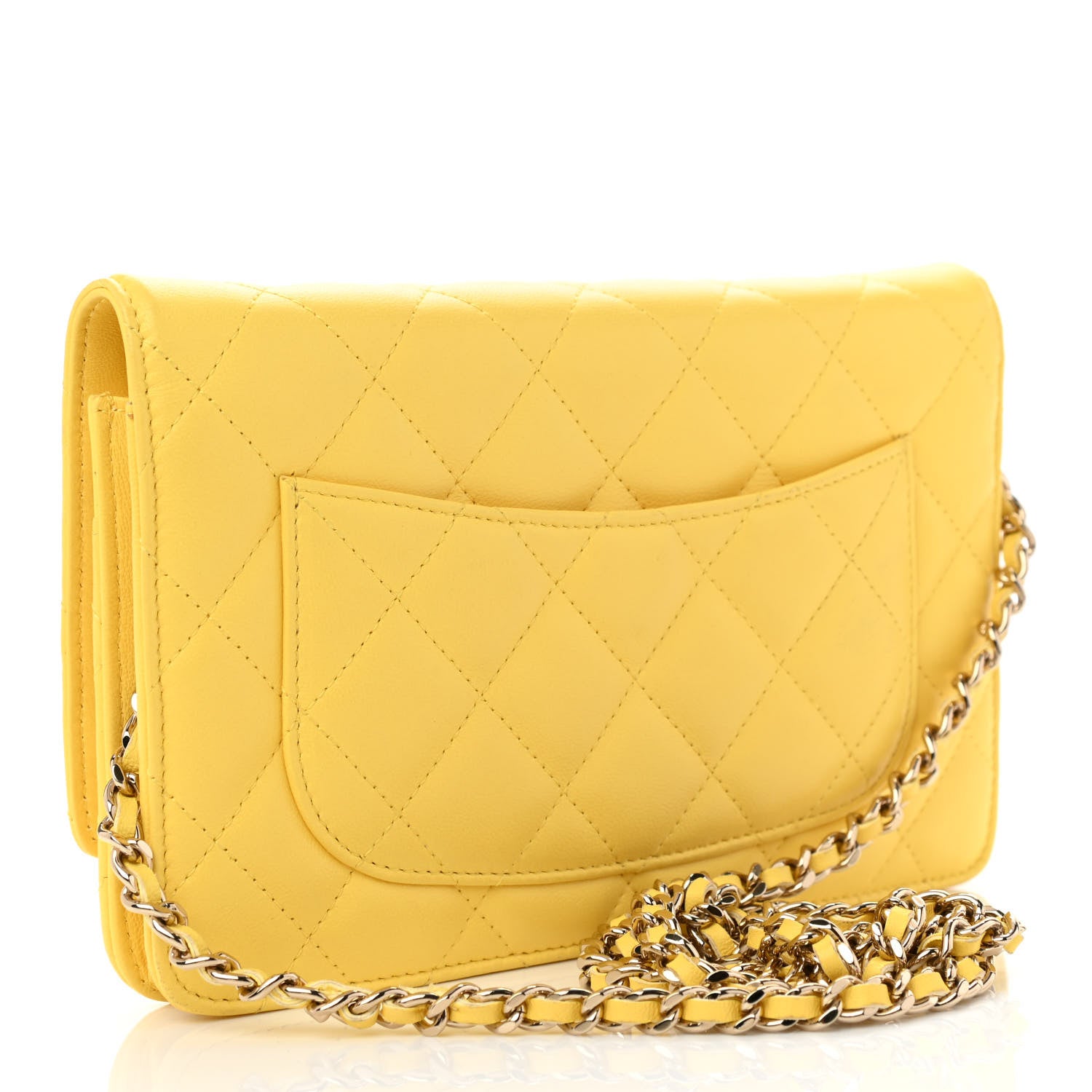 Chanel Lambskin Quilted Wallet on Chain WOC Yellow 3 of 13