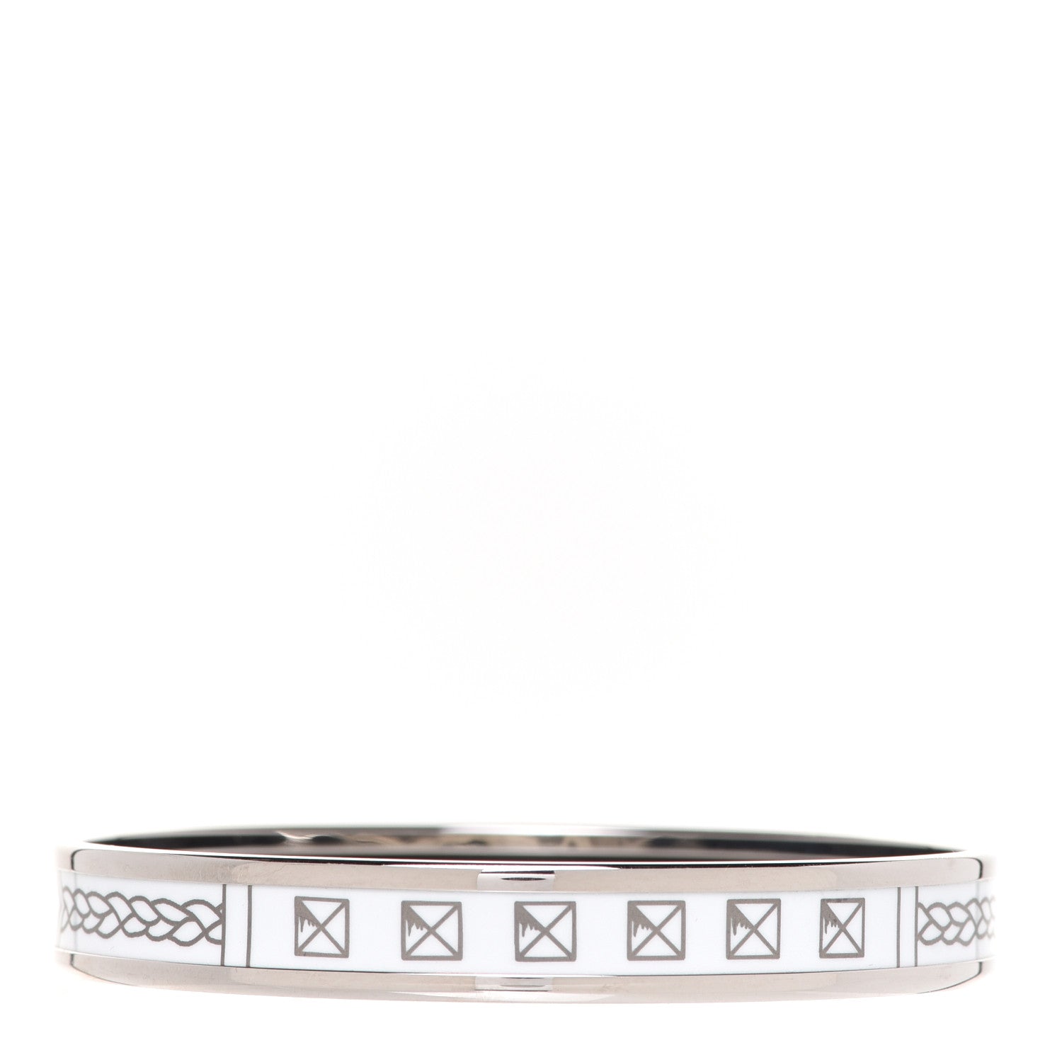 Hermes Enamel Printed Narrow Le Cles Bracelet 65 Platine White 3 of 6