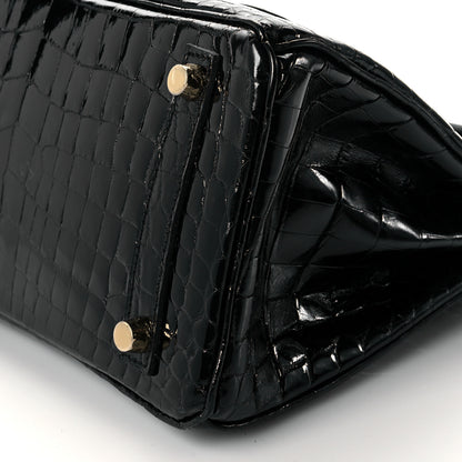 Hermes Shiny Niloticus Crocodile Birkin 25 Black 10 of 11
