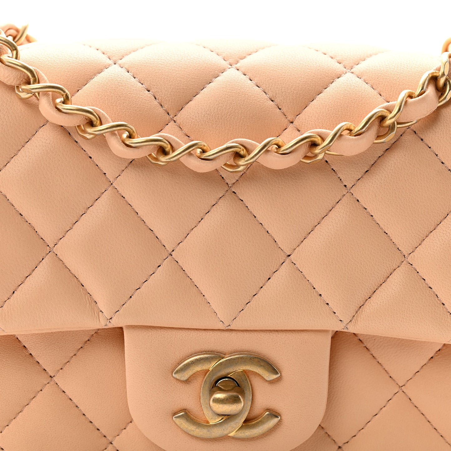 Lambskin Quilted Mini Rectangular Flap Beige