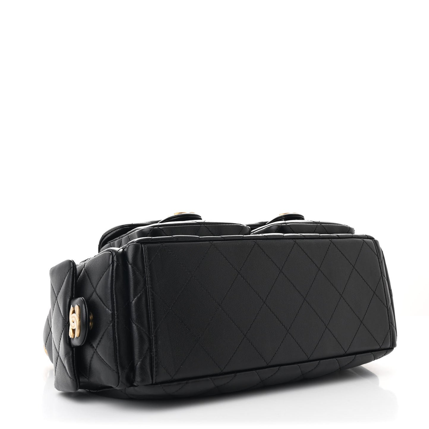 Shiny Lambskin Quilted Trendy Pockets Hobo Black