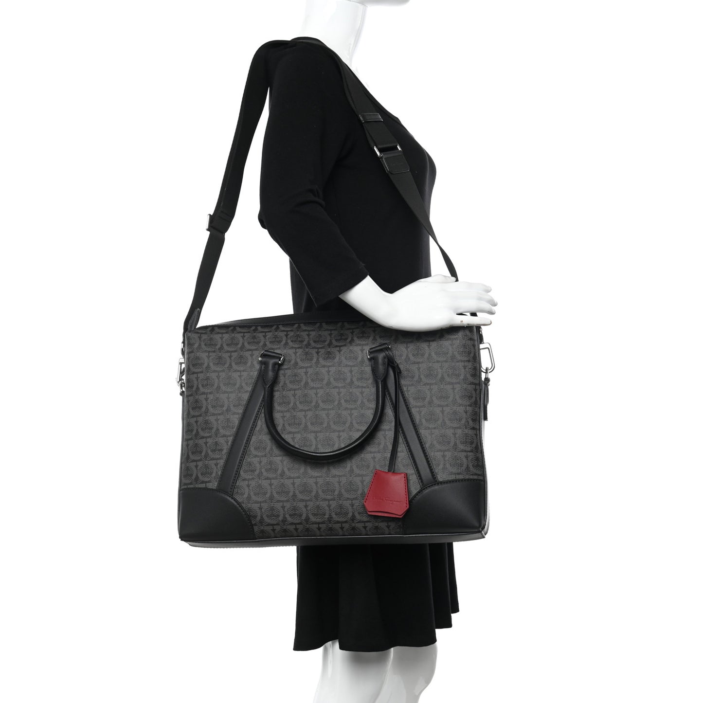 Gancini Monogram Calfskin Briefcase Black Grey