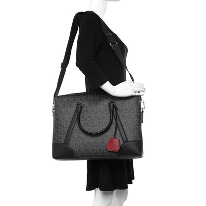 Salvatore Ferragamo Gancini Monogram Calfskin Briefcase Black Grey 2 of 12