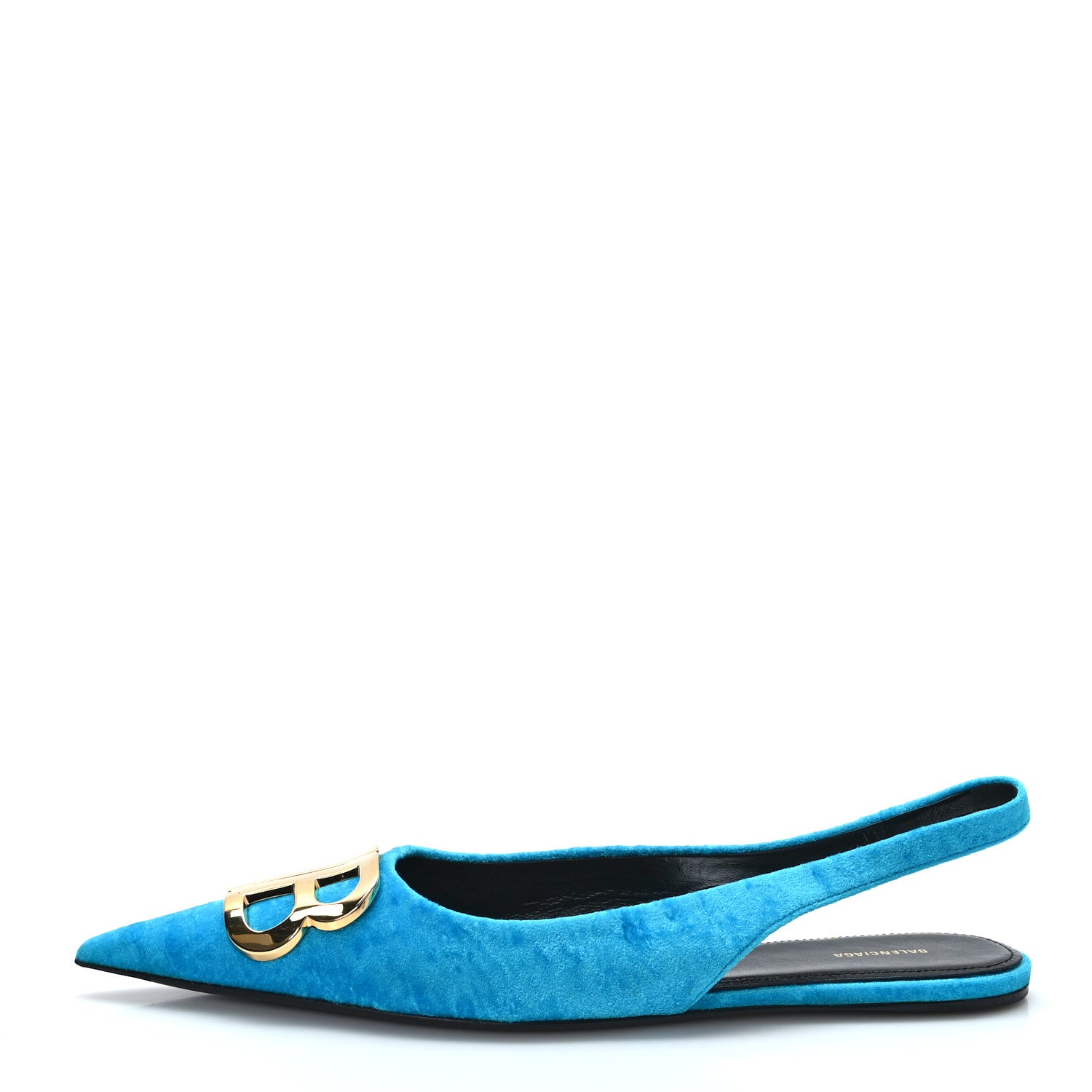 Balenciaga Crushed Velvet BB Knife Pointy Toe Slingback Flats 37.5 Turquoise 1 of 8