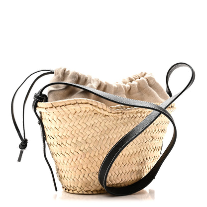 Loewe Leaf Palm Calfskin Drawstring Bucket Bag Natural Black 3 of 9