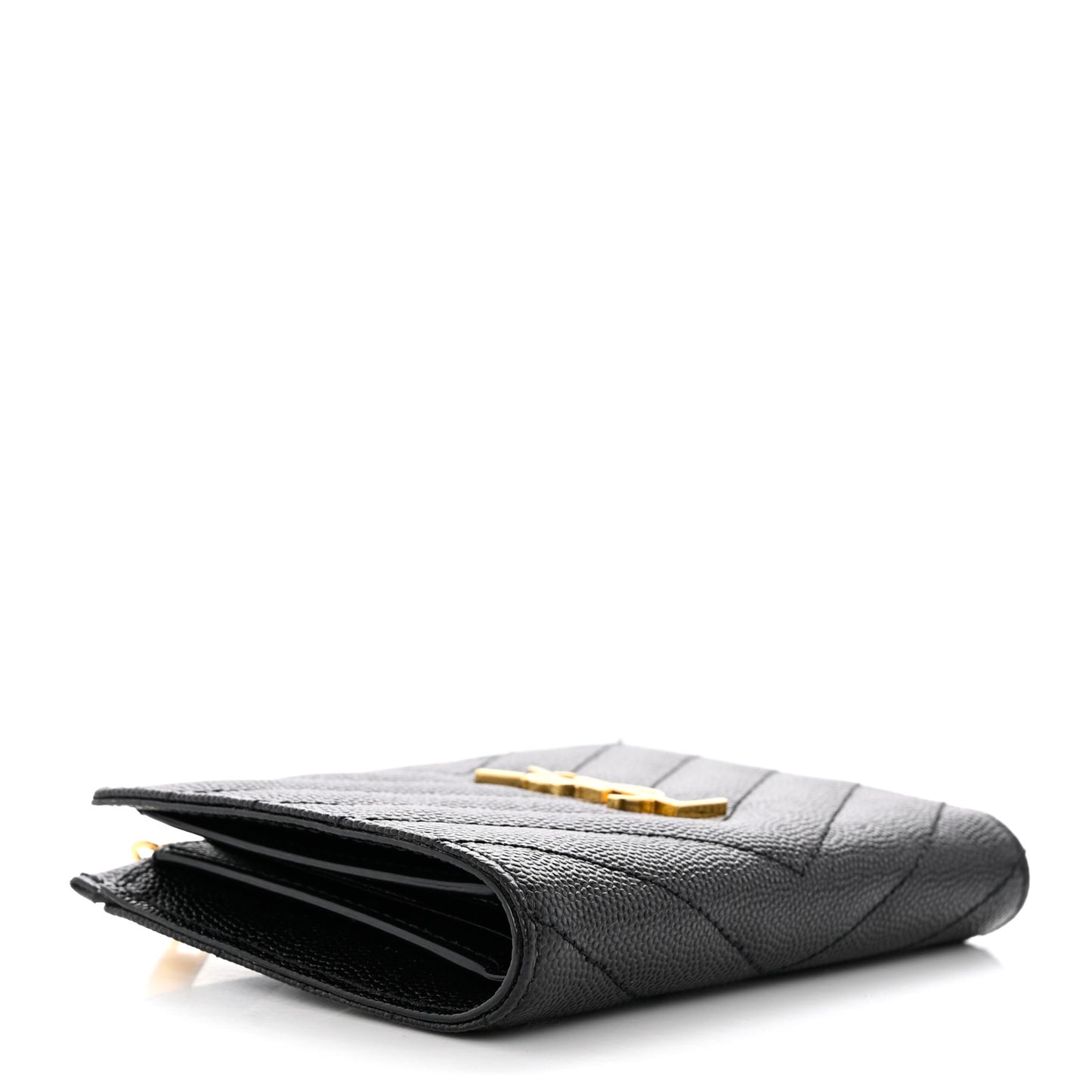 Grain De Poudre Matelasse Chevron Monogram Zipped Two-Part Wallet Black